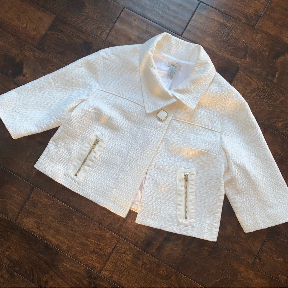 Cache White‎ Quarter Sleeve Jackie O Swing Jacket Size Medium